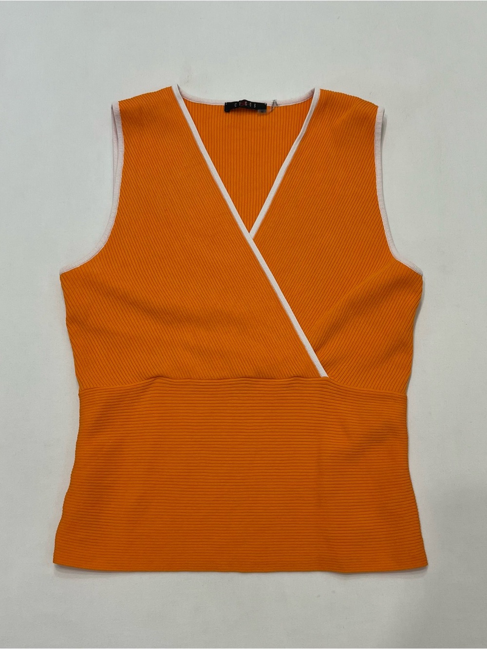 Cyrus Orange Ribbed Knit Sleeveless V Neck Wrap Top Sz Large Y2K Mod Preppy